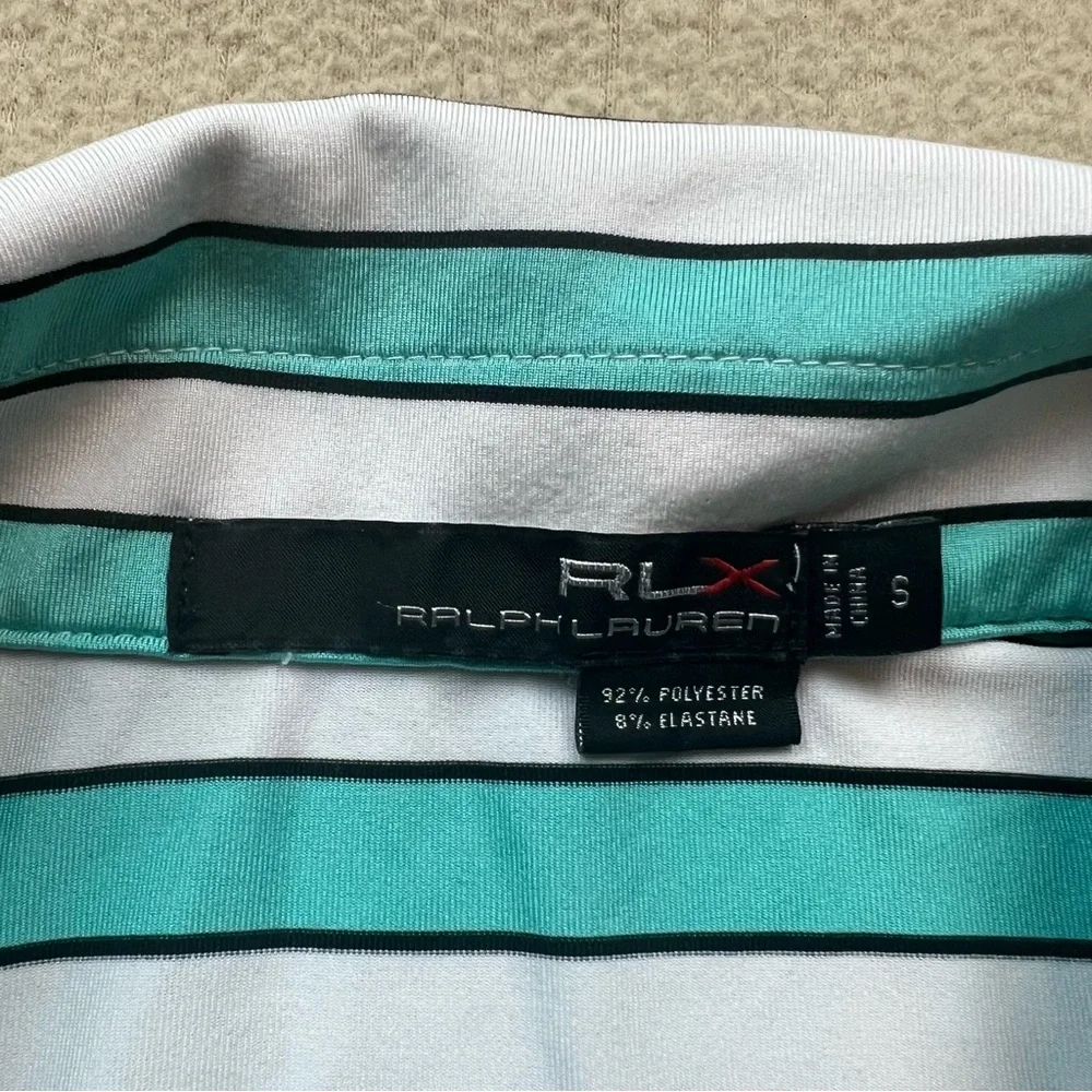 RLX Ralph Lauren Polo Shirt Mens Small Green White Striped Golf Performance - Picture 6 of 7